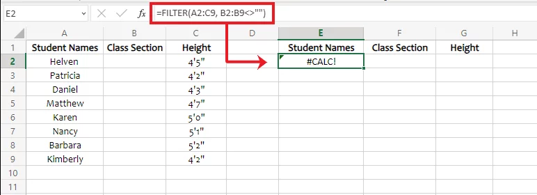 Excel gives back the #CALC! error