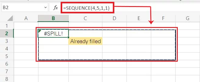 Excel gives back the #SPILL error