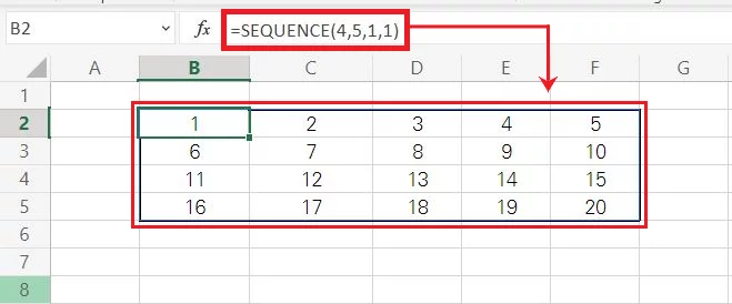 Excel generates the desired series of sequential numbers