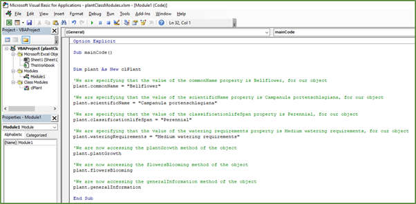 Screenshot showing the code for the module.