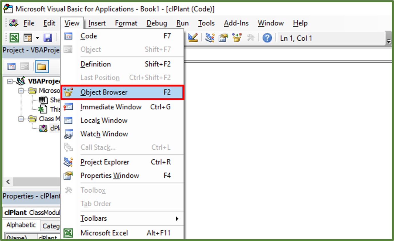 Screenshot showing the Object Browser option highlighted.