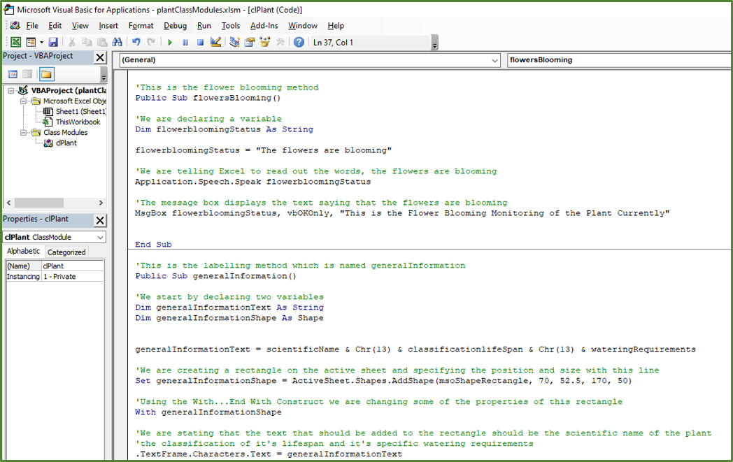 Screenshot showing the second portion of the code in the Class Module.