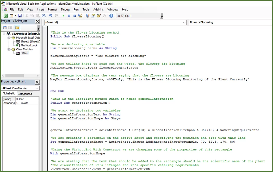 Screenshot showing the second portion of the code in the Class Module.