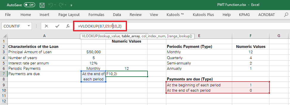 Setting up the VLOOKUP Formula for Payments due time
