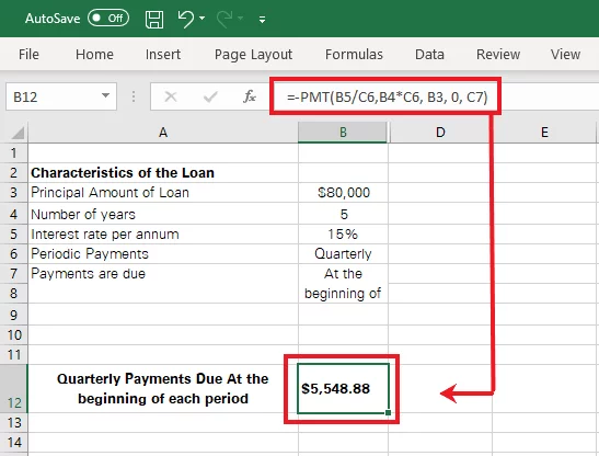 Changing the sign of the return value for the PMT function