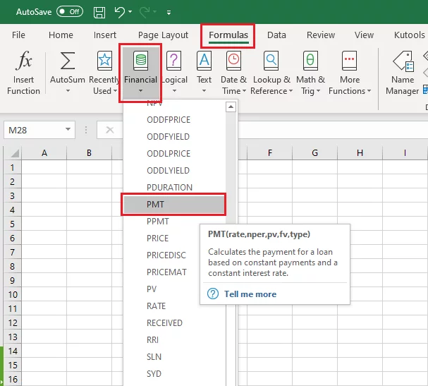 Accessing the PMT function from the Functions Library