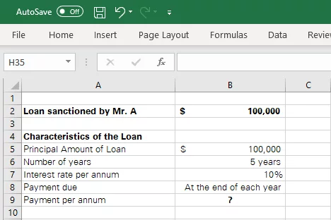 Details of loan taken by Mr. A
