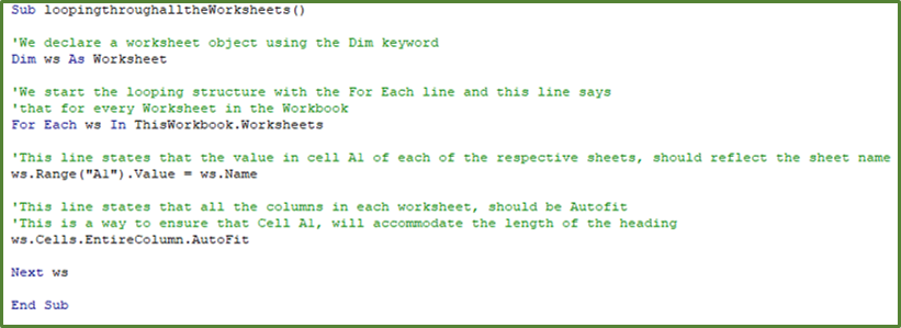 Screenshot showing the code entered into the module.