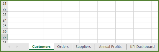 Screenshot showing the five worksheets in the workbook.