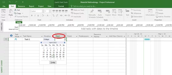 Adding the task duration start date and end date
