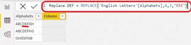 Image shown, type the Replace formula in the formula bar.