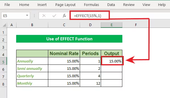 Annual compound interest rate calculated by Excel