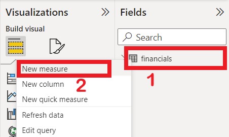 Right-click on your preferred table, and select New Measure
