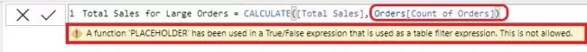 A function ‘Calculate’ has been used in a True/False expression that is used as a table filter expression.