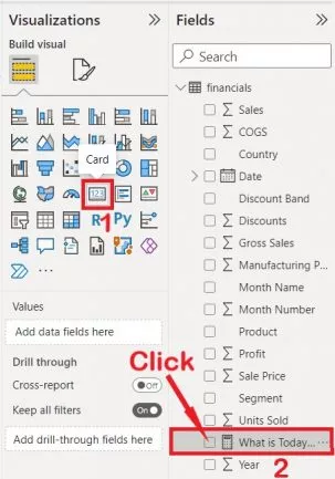 Select a Card visual from the Visualization pane and drag and drop the new measure