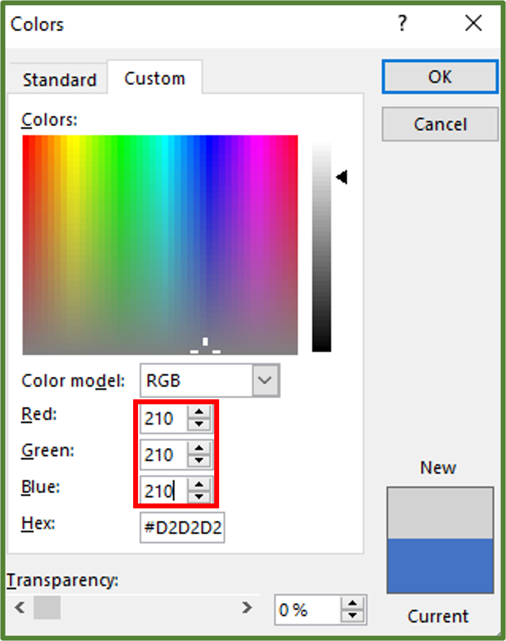Screenshot showing the RGB section highlighted.