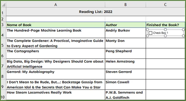 Screenshot showing the first checkbox on the sheet.