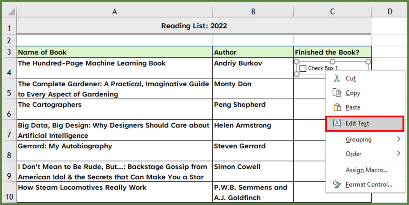 Screenshot showing the Edit Text option highlighted.