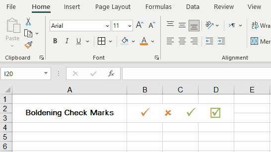 Boldening the checkmarks in Excel