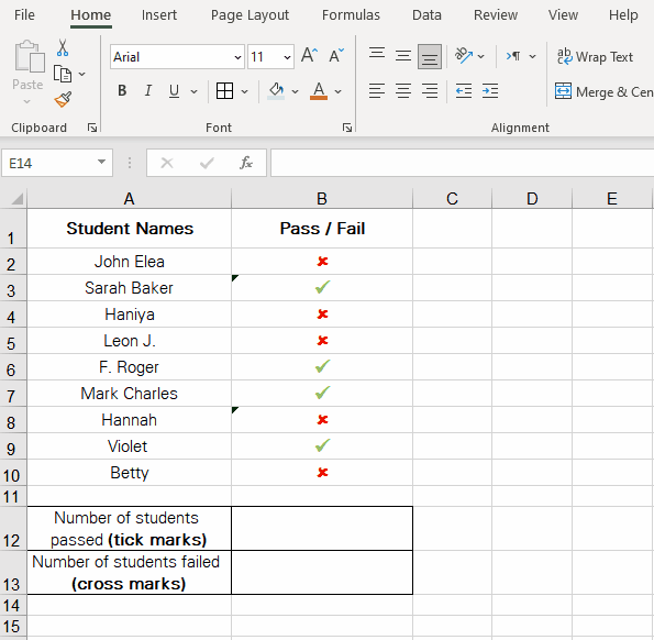 Counting the number of check marks in Excel using the COUNTIF function