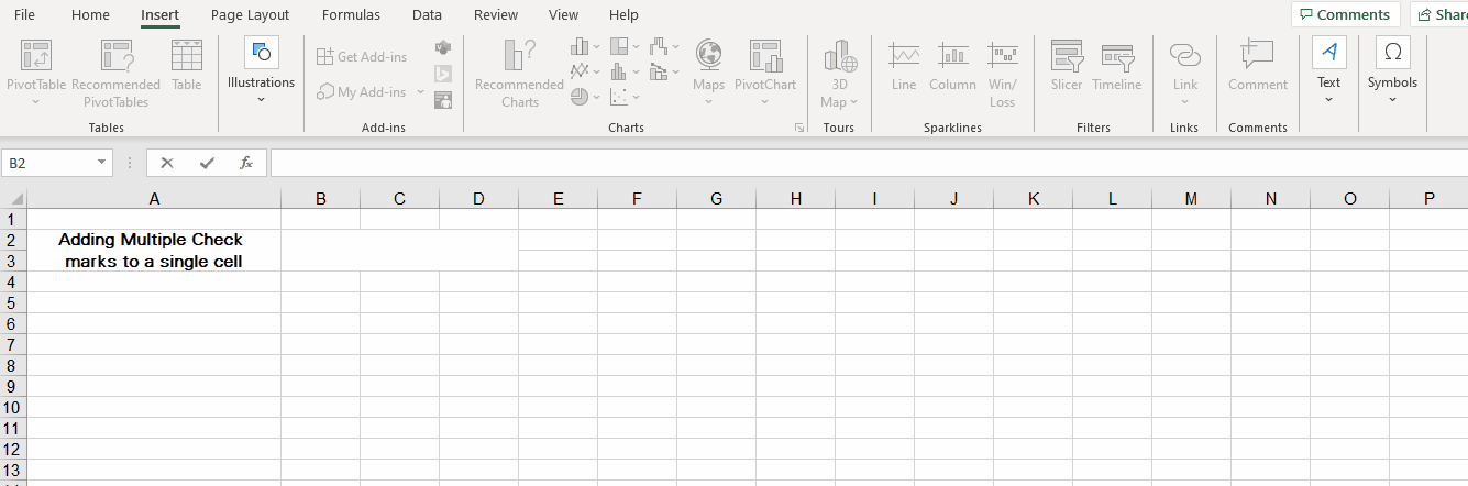 Inserting check marks alongside other data in a cell