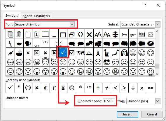 How to quickly insert tick and cross marks into cells?