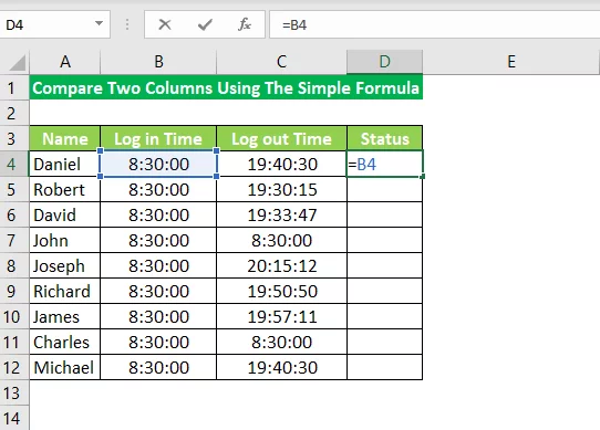 Use the “=” operator and select the first column