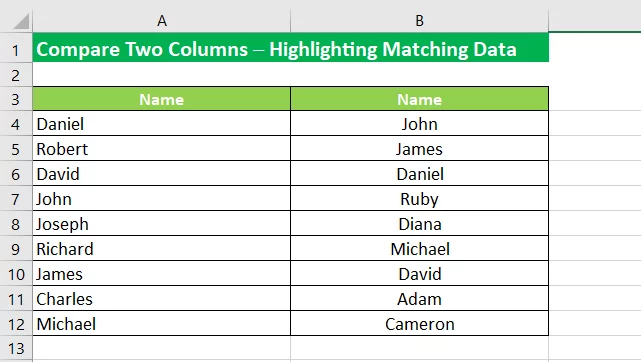 Compare Two Columns - Highlight Matching Data