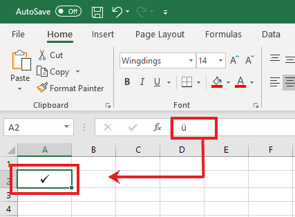 Excel turns the keyword into a checkmark