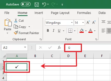 Excel turns the keyword into a checkmark