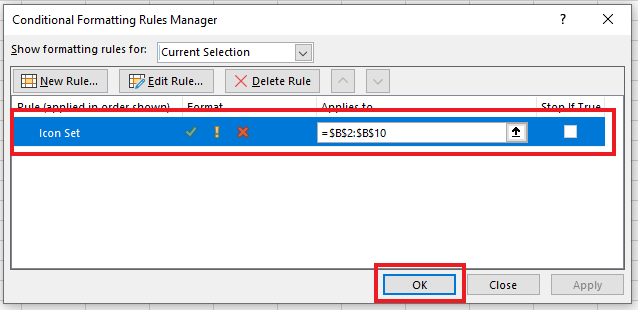 New rule added to the manage rules window