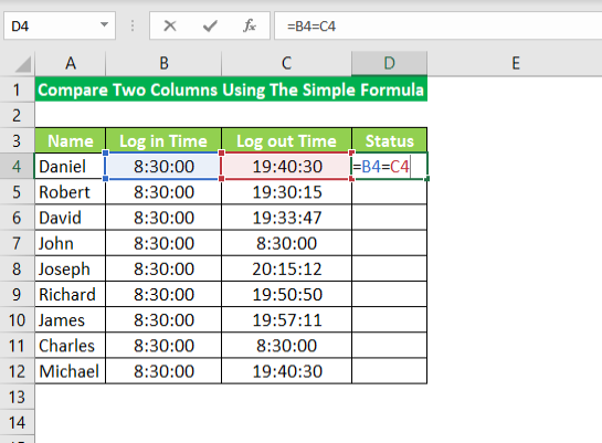 Use the “=” operator again and select the second column