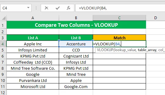 Applying VLOOKUP Function