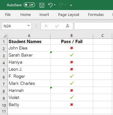 The details of different students who have passed/failed