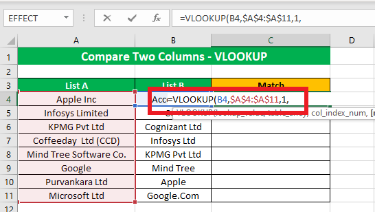 Select the “Col Index Num” as 1 
