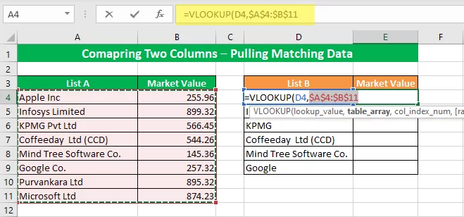 Select the table array argument