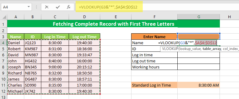 Selecting Table array for look_up values 