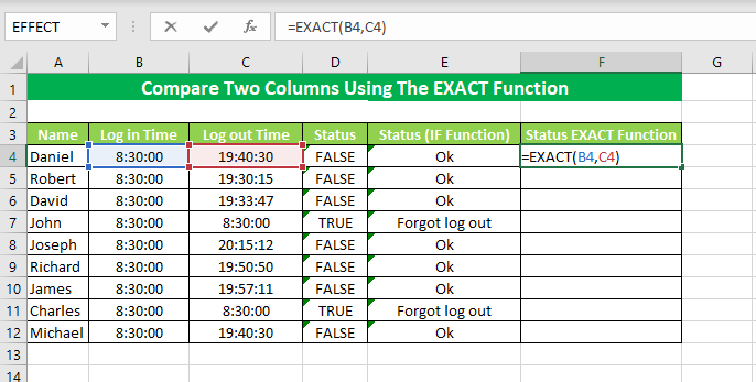 Put the EXACT formula in the output cell