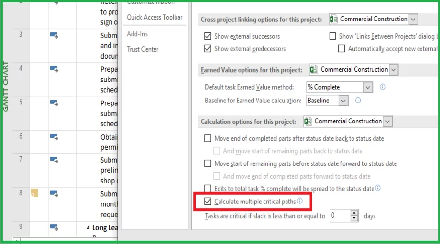 whole project linked taska and gantt chart view