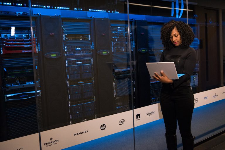 Woman managing data centre