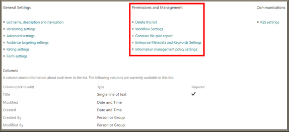 Highlights the Permissions and Management section inside
