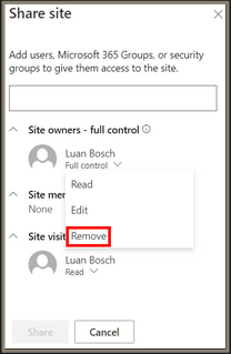 Shows how you can unshare or remove someone from the site