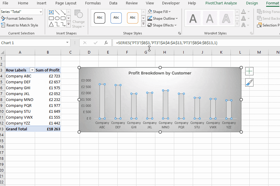 Gif showing how to format the Data Series on a Column Chart.