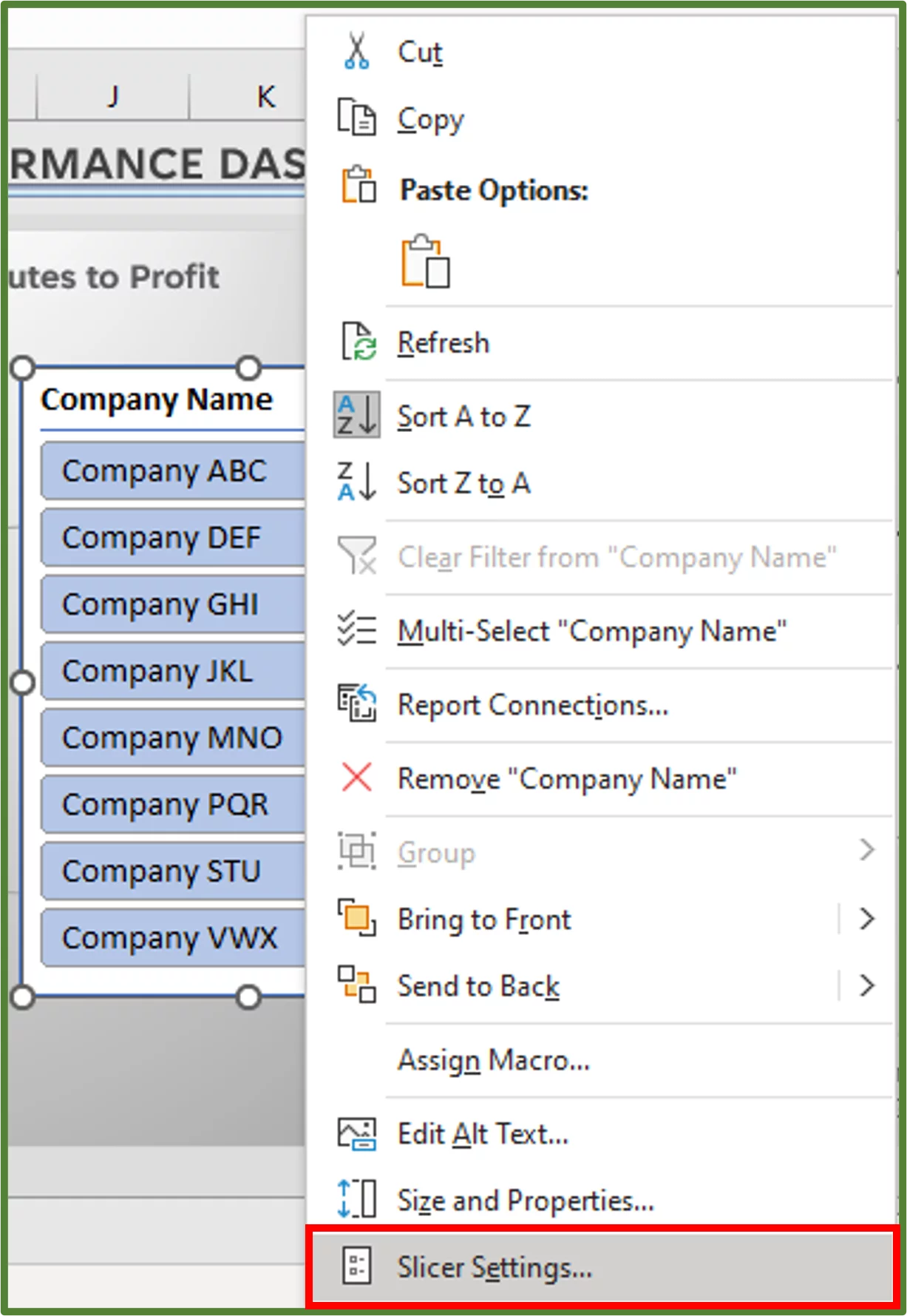 Screenshot showing the Slicer Settings.. . option highlighted.