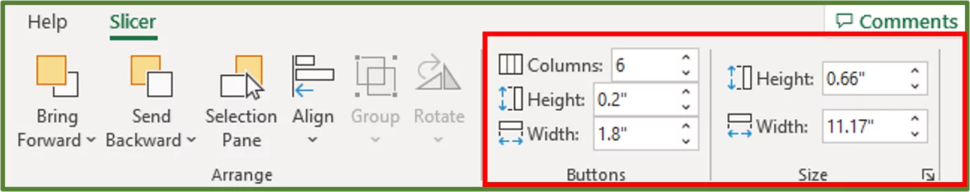 Screenshot showing the Slicer formatting.