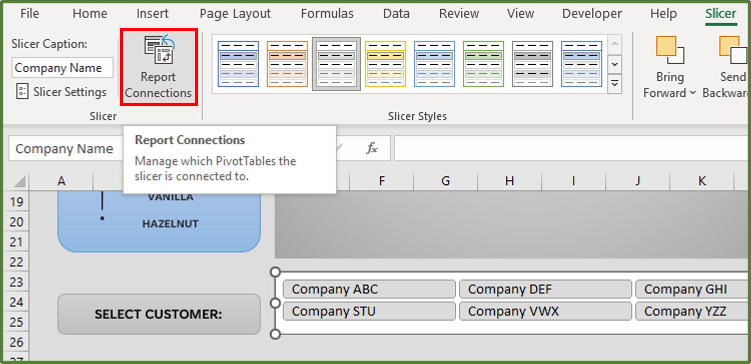 Screenshot showing the Report Connections option highlighted.