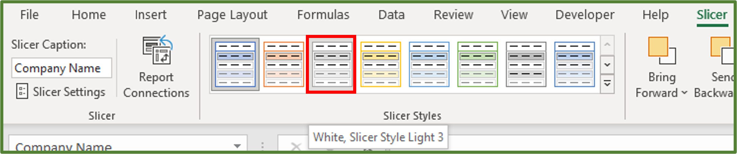 Screenshot showing the Slicer Style of interest, selected.
