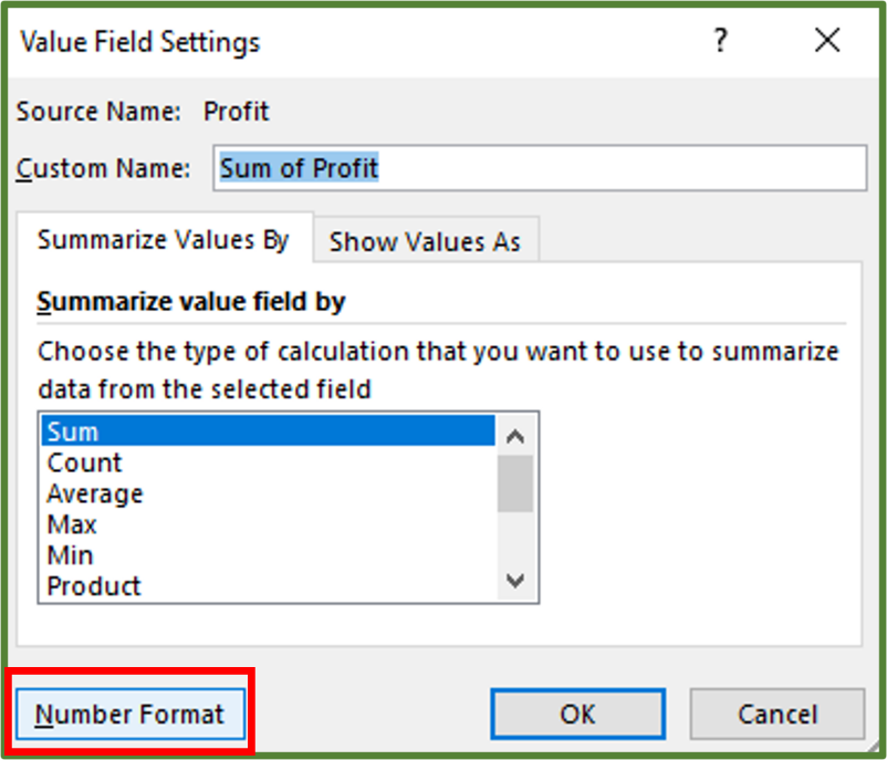 Screenshot showing the Number Format option highlighted.