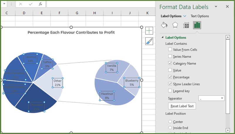 Screenshot showing the Format Data Labels Pane.