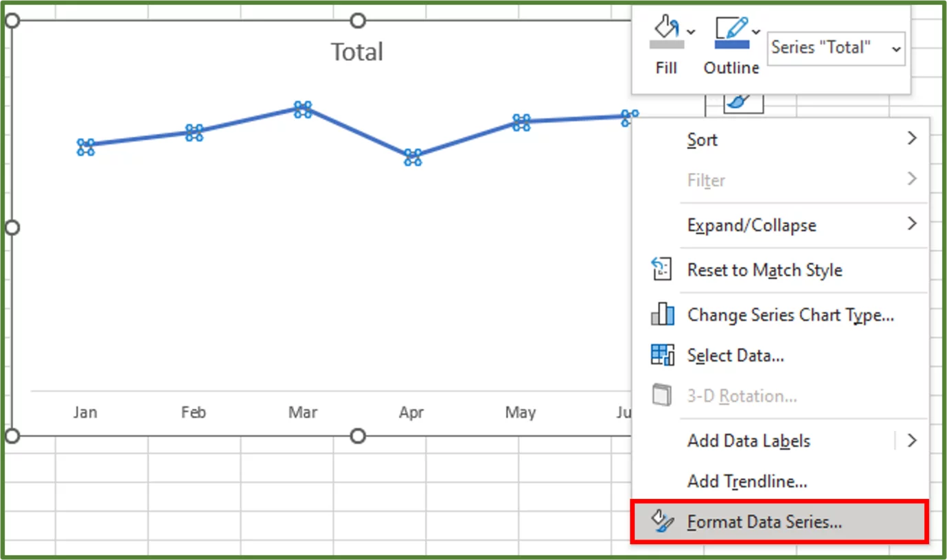 Screenshot showing the Format Data Series... option highlighted.